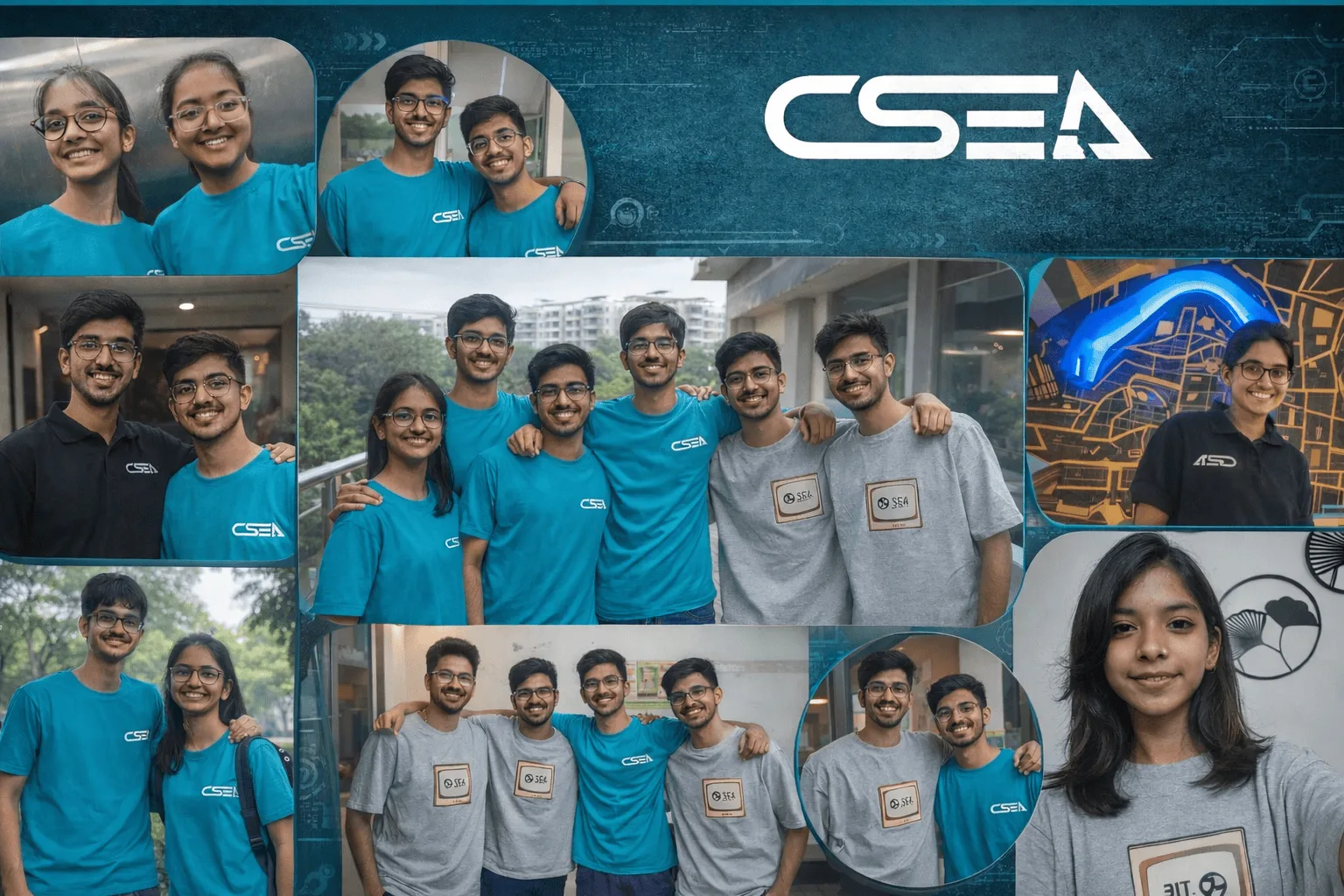 IIT Guwahati CSE Department custom merchandise — black polo, teal round neck, grey oversized retro TV print tee