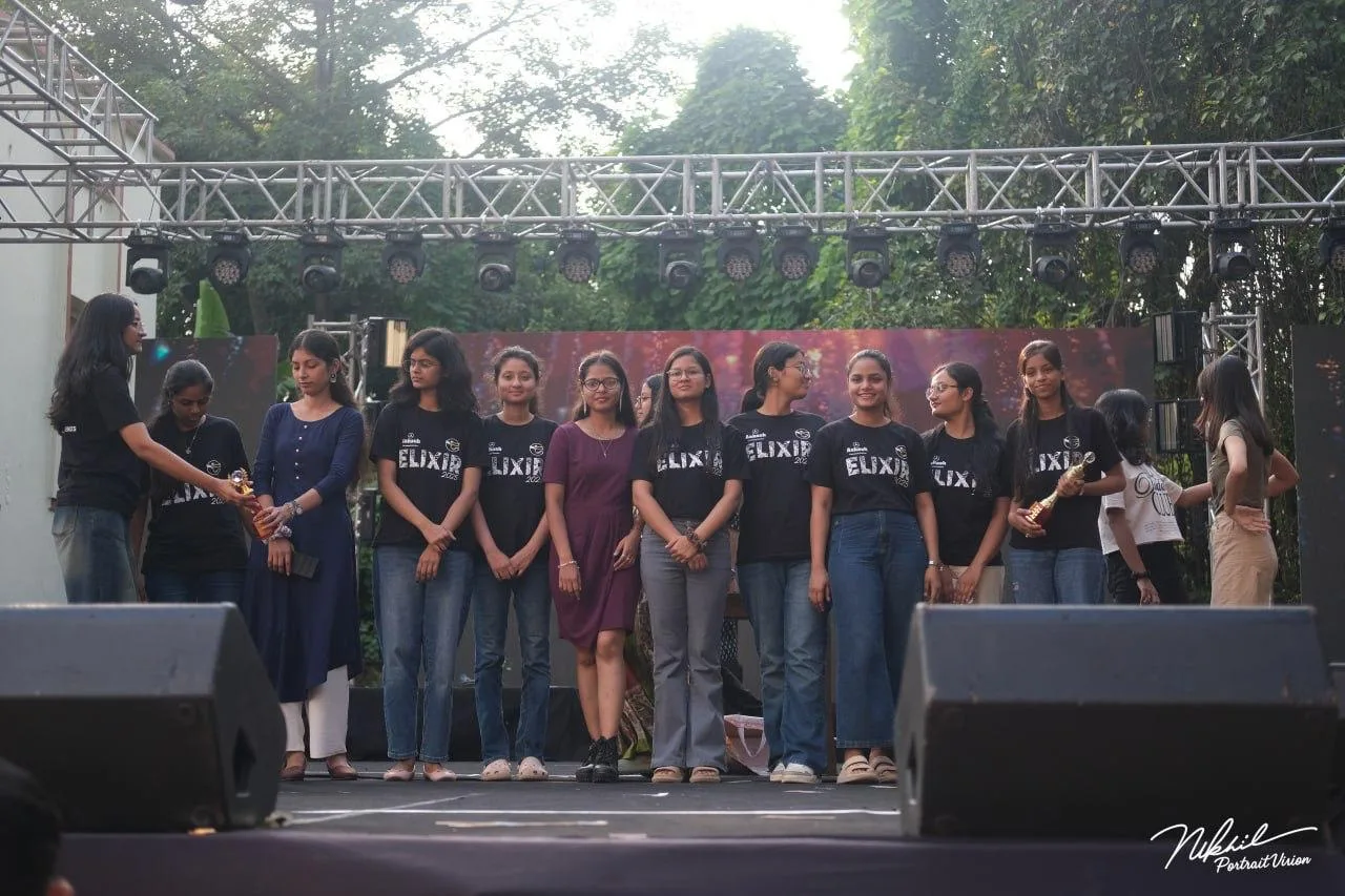 Elixir 2025 IMS BHU students wearing the first batch of custom printed biowash fest tees